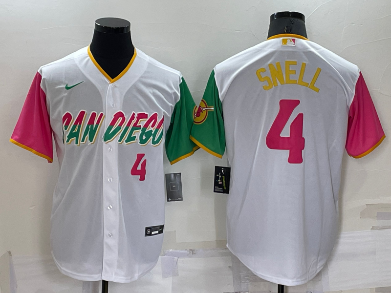 Men's San Diego Padres #4 Blake Snell 2022 White City Connect Cool Base Stitched Jersey